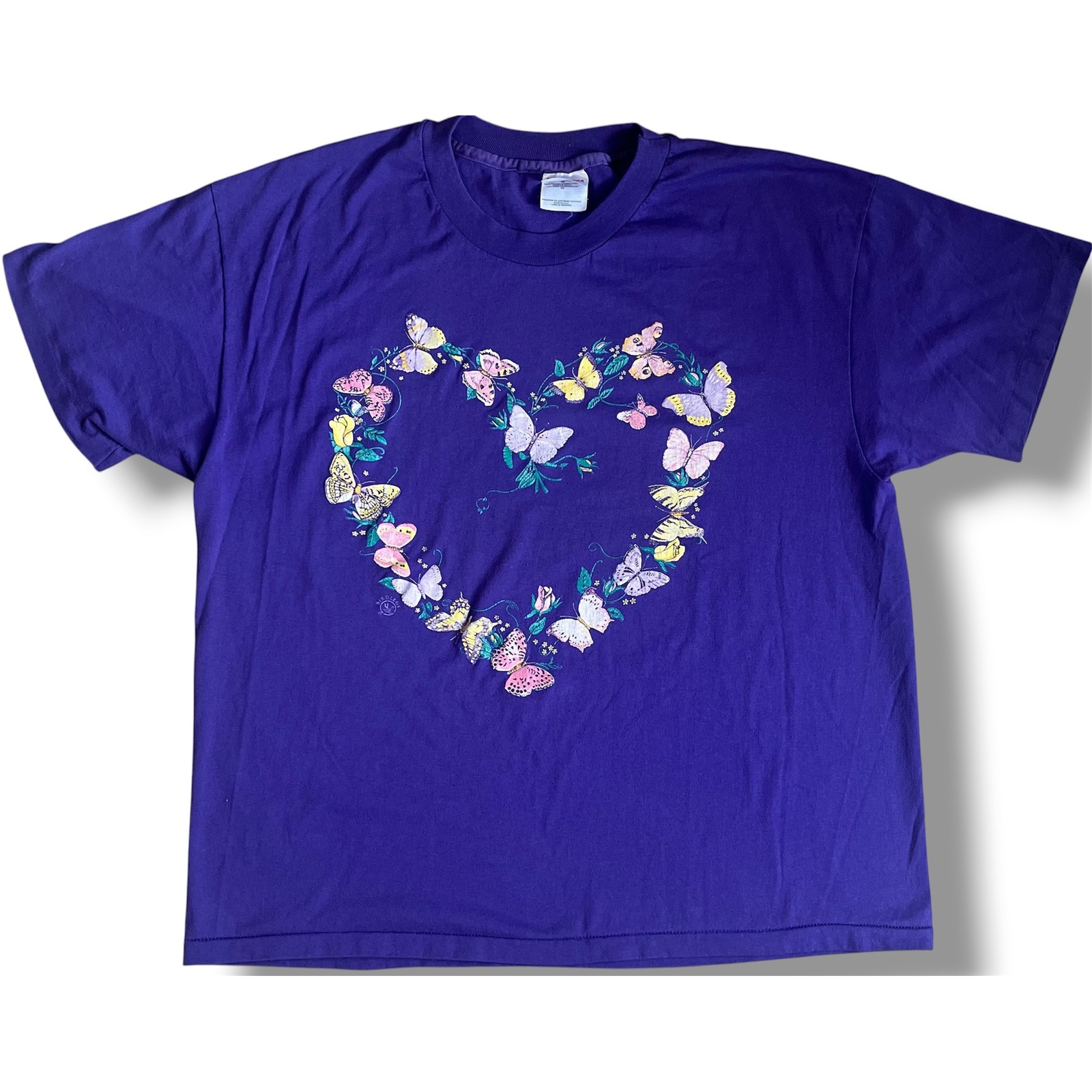 Vtg Hanes Birdlegs Butterfly Heart Purple T-Shirt Xl Single Stitch Made In Usa